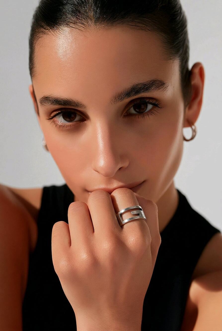 ucci Britt Openwork Cutout G Wide Band Ring Sterling Silver 925 Size 5